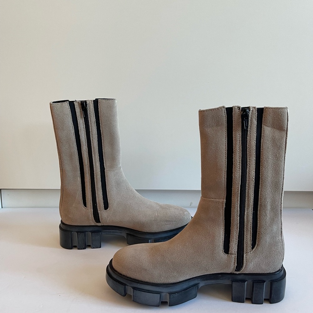 Free People Tan and Black Combat Boots